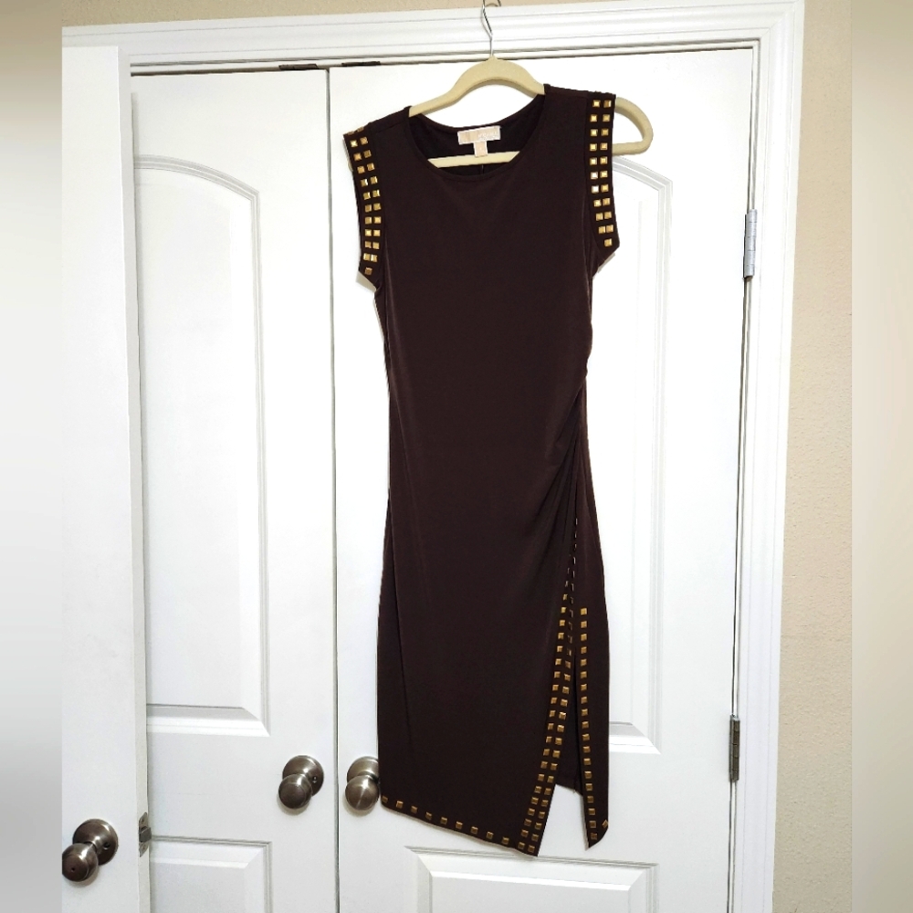 SOLD!!!   Michael Kors Brown Studded Matte Jersey  Dress  Size Small - Picture 3 of 9